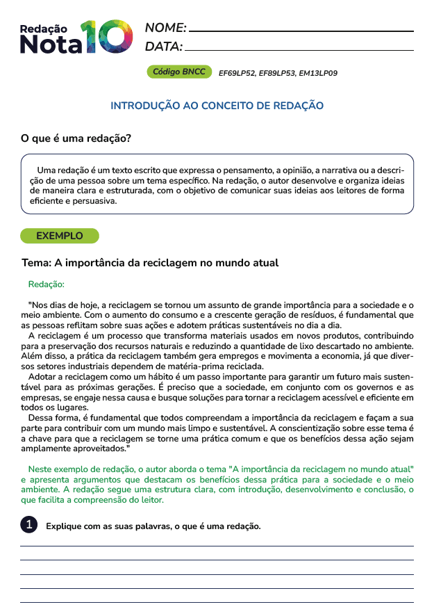 Atividades de Redação - Nota 10 - Atividades de Redação